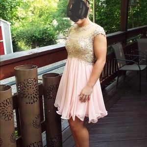 Short blush formal prom dress